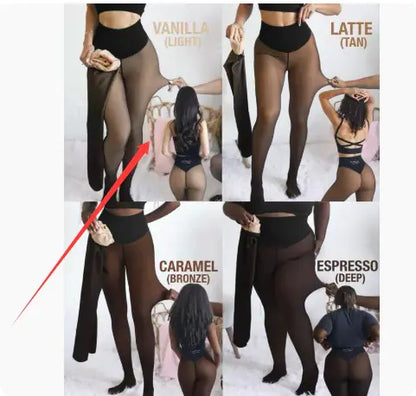 Winter Warm Translucent Leggings Compression Band & One Seam Option